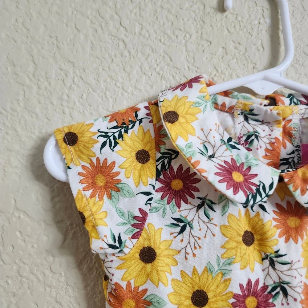 Good Lad Baby Girls 12M Yellow Sunflower Cardigan Dress‎ Set Peter Pan Collar